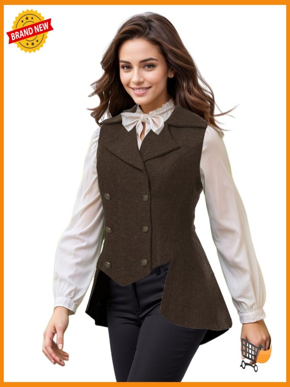 Victorian Waistcoat Tweed Vest Steampunk Tailcoat Renaissance Jacket Sleeveless - Picture 6 of 6